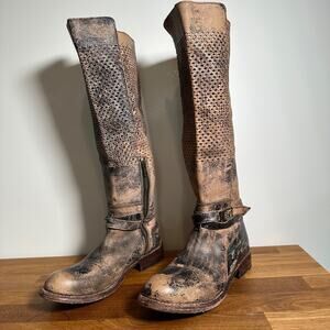 BedStu Biltmore Black Lux Riding Boots Women's 9.5 Distressed Brown Perforated